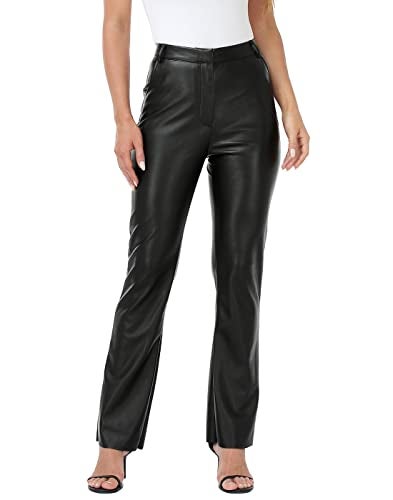 HDE Women's Faux Leather Pants High Waisted Straight Leg Trousers with Pockets Black - M - Image 1