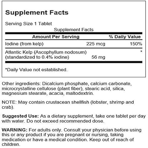 Swanson Premium Brand Kelp Natural Iodine Source Supporting Thyroid Health Mineral Supplement wIodine Source Standardized 04 250 Tablets 225mcg Each - Image 5