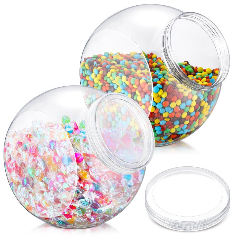 Willinglong 2 Pcs Plastic Candy Jar with Lid 192 oz/ 1.5 Gallon Large Slanted Storage Jar Clear Food Storage Canisters for Cookies Jelly Beans Snacks Candy Buffet Indoor Outdoor Wedding (White) - Image 1