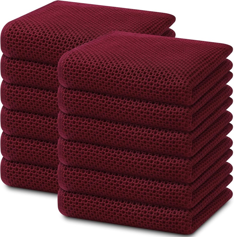Homaxy 100% Cotton Waffle Weave Kitchen Dish Towels, Ultra Soft Absorbent Quick Drying Cleaning Towel, 13 x 28 Inches, 12-Pack, Burgundy - Image 1