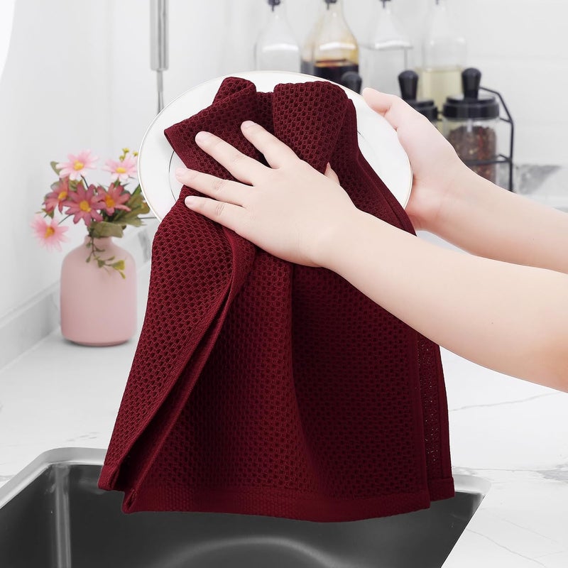 Homaxy 100% Cotton Waffle Weave Kitchen Dish Towels, Ultra Soft Absorbent Quick Drying Cleaning Towel, 13 x 28 Inches, 12-Pack, Burgundy - Image 4