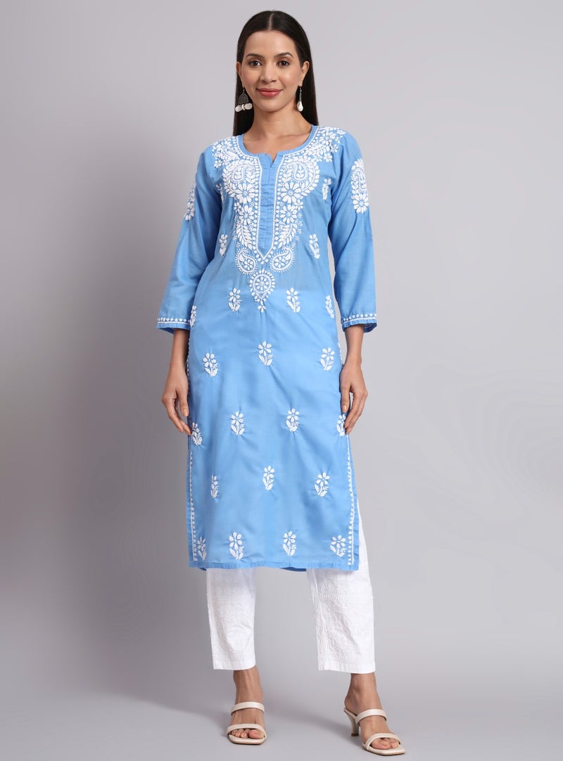 Alaya Hand Embroidered Chikankari Cotton Straight Kurta-AL3561 - Image 1