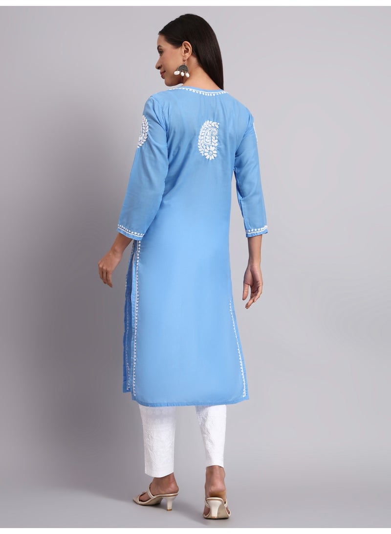Alaya Hand Embroidered Chikankari Cotton Straight Kurta-AL3561 - Image 2