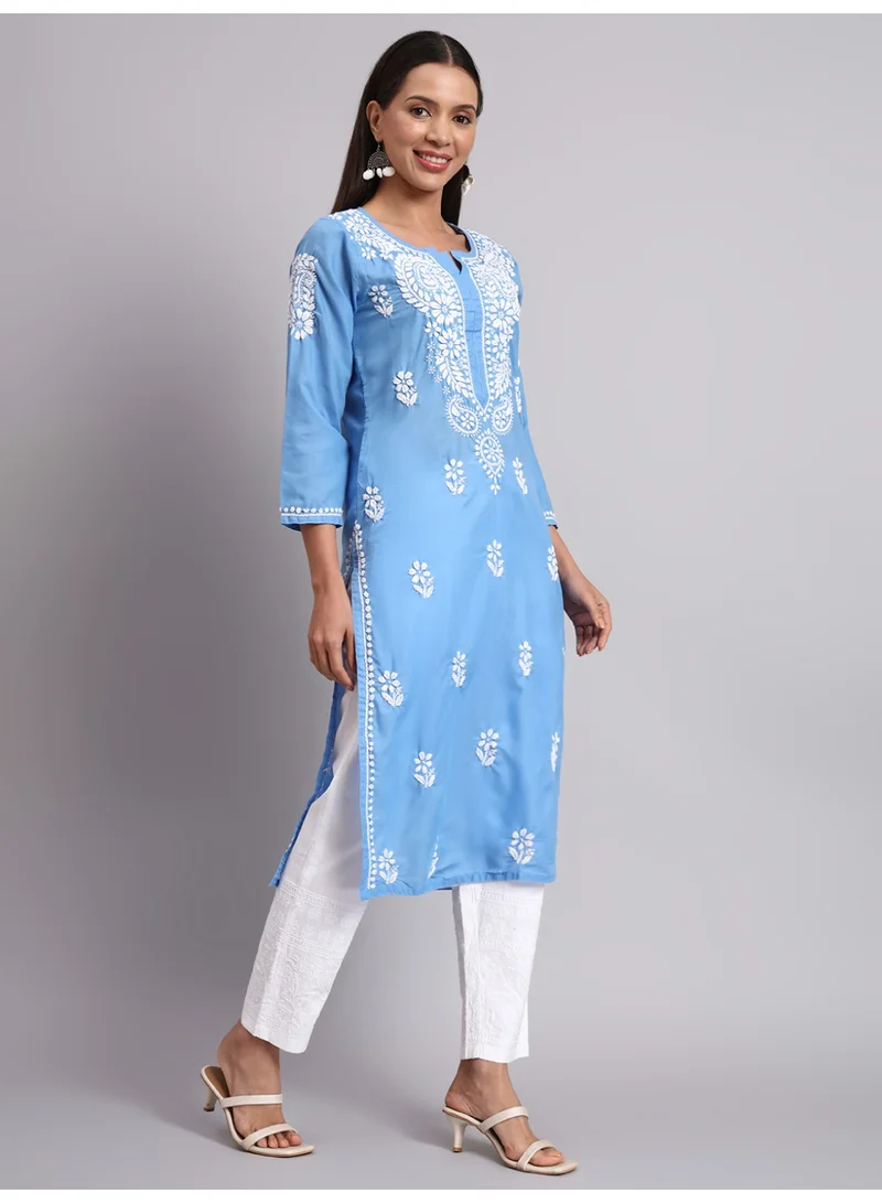 Alaya Denim Hand Embroidered Chikankari Cotton Straight Kurta-AL3561 for Women | Best Price UAE