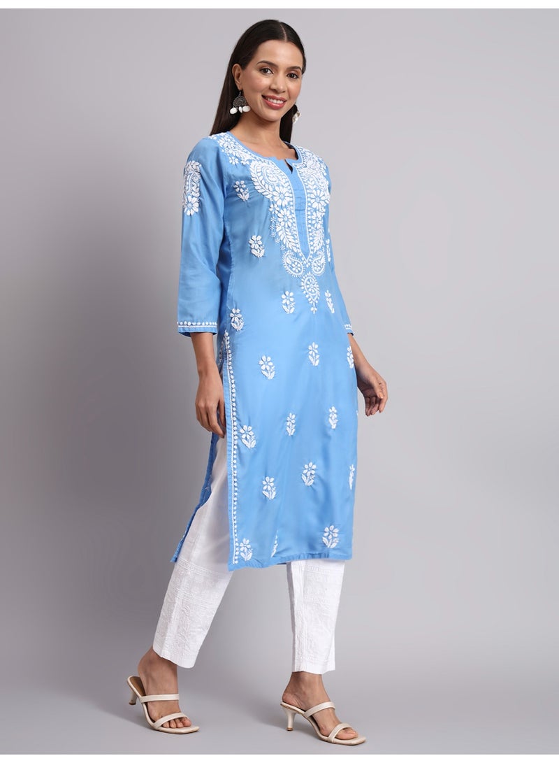 Alaya Hand Embroidered Chikankari Cotton Straight Kurta-AL3561 - Image 4