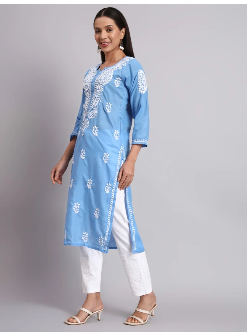 Alaya Denim Hand Embroidered Chikankari Cotton Straight Kurta-AL3561 for Women | Best Price UAE