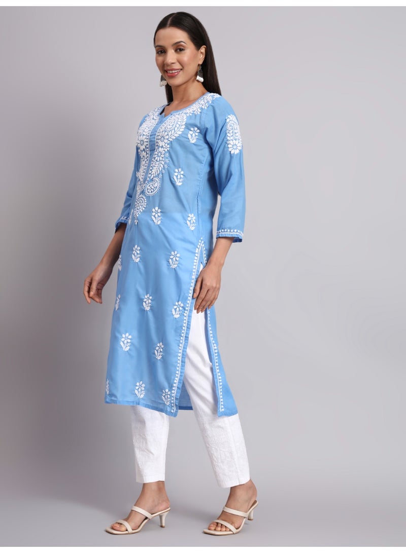 Alaya Hand Embroidered Chikankari Cotton Straight Kurta-AL3561 - Image 3