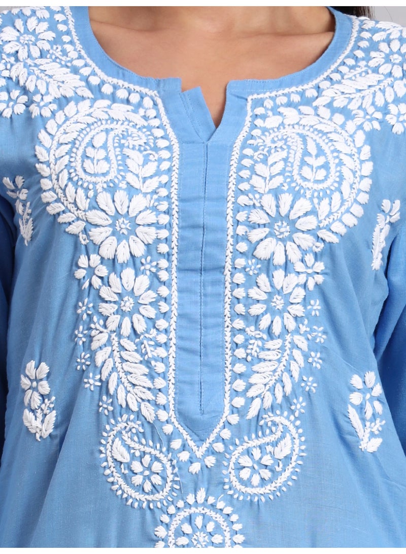 Alaya Hand Embroidered Chikankari Cotton Straight Kurta-AL3561 - Image 5