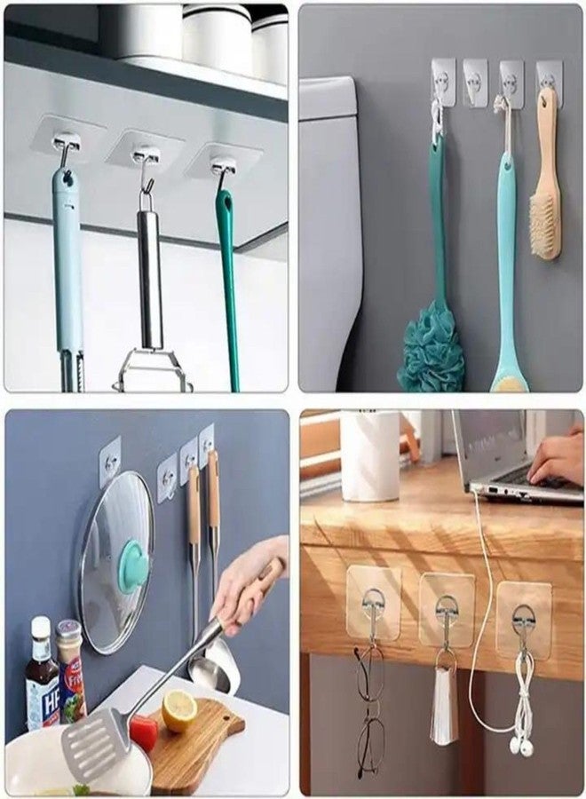 Chucklecart Wall Hanging Hook 10Pcs - Transparent Square No Drill, No Nails, Strong Sticky Sticker Hanger for Hanging Cloths, Towel, Kitchen Items Storage No Drilling, Self Adhesive, Heavy Duty - Image 5
