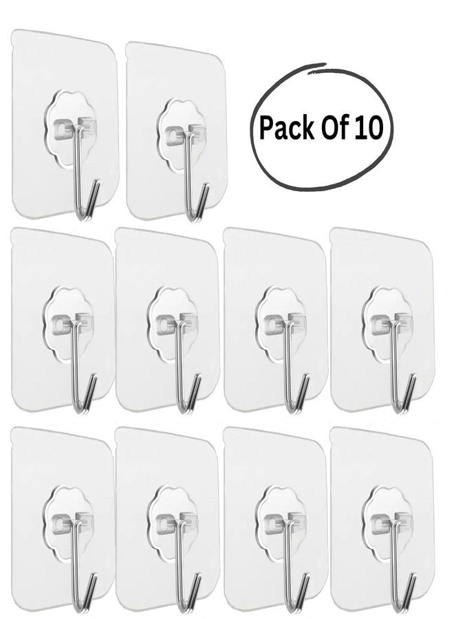 Chucklecart Wall Hanging Hook 10Pcs - Transparent Square No Drill, No Nails, Strong Sticky Sticker Hanger for Hanging Cloths, Towel, Kitchen Items Storage No Drilling, Self Adhesive, Heavy Duty - Image 3