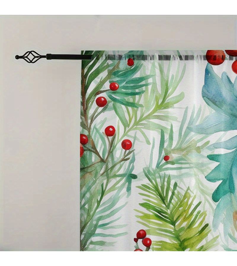 2pcs Multi Color Winter Pine Cone And Red Fruit Decorative Printed Curtains Vibrant Natural Design Polyester Blackout Rod Pocket Modern Style Suitable For Bedroom Bathroom Living Room Dining Room Study Office 52x84 Inches - Image 4