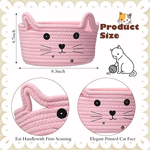 Zopeal Cat Basket Storage Woven Organizer with Ears Easter Decorative Gift Pet Toy Cute Cotton Rope Basket for Gift Cat Dog Toy Bin Nursery Room83 x 47 InchPink - Image 3