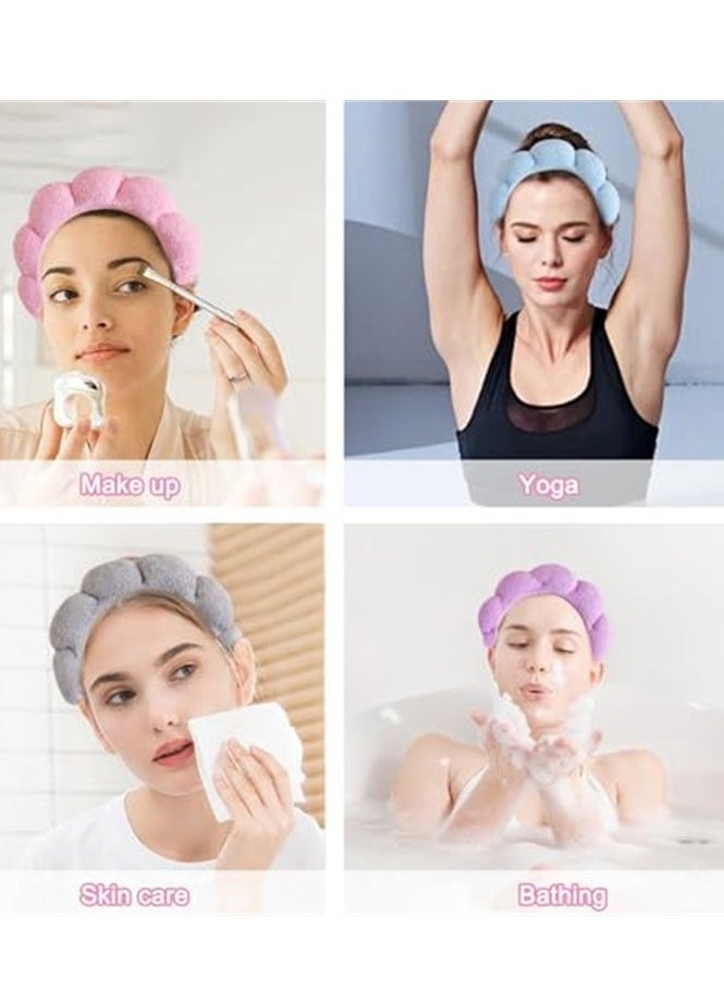 VIUAUAX Spa Headband for Washing Face Wristband Set Sponge Makeup Skincare Headband Terry Cloth Bubble Soft Get Ready Hairband Women Girl Puffy Padded Headwear Non Slip Thick Hair Accessory  - Image 5