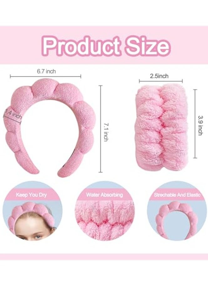VIUAUAX Spa Headband for Washing Face Wristband Set Sponge Makeup Skincare Headband Terry Cloth Bubble Soft Get Ready Hairband Women Girl Puffy Padded Headwear Non Slip Thick Hair Accessory  - Image 3