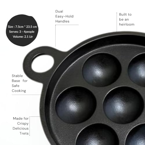 NUTRION Cast Iron Paniyaram Pan | Small, 9pit, 8.2 Inch / 20.8cm | Induction Friendly | Nonstick, Pre-Seasoned, 100% Pure & Toxin-Free, No Chemical Coating, Black - Image 3
