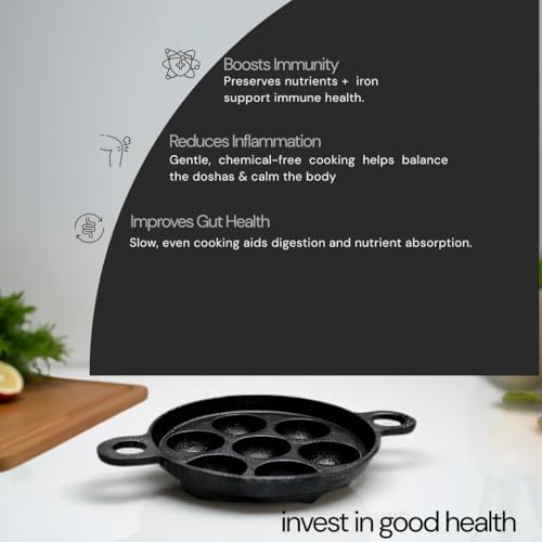 NUTRION Cast Iron Paniyaram Pan | Small, 9pit, 8.2 Inch / 20.8cm | Induction Friendly | Nonstick, Pre-Seasoned, 100% Pure & Toxin-Free, No Chemical Coating, Black - Image 4