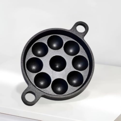 NUTRION Cast Iron Paniyaram Pan | Small, 9pit, 8.2 Inch / 20.8cm | Induction Friendly | Nonstick, Pre-Seasoned, 100% Pure & Toxin-Free, No Chemical Coating, Black - Image 1