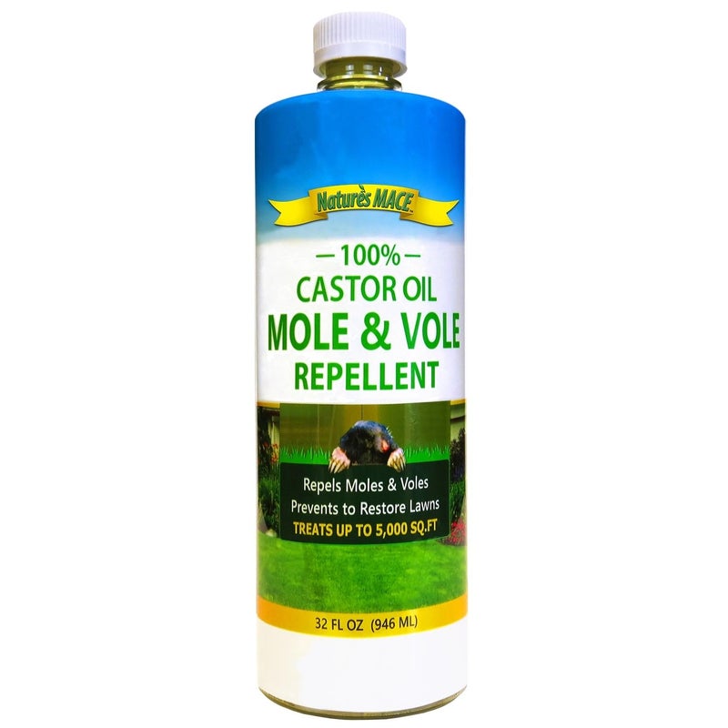 Natures Mace Mole Vole Mace 32 Oz Castor Oil Concentrate Outdoor Lawn Garden Mole Control Mole Remover Vole Repellent Outdoor Castor Oil for Moles Stop Tunneling Pet Plant Safe