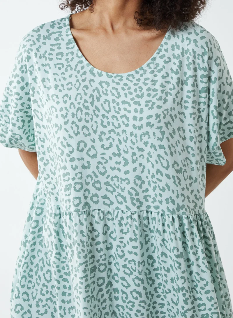 Blue Vanilla DIANA - Leopard Print Scoop Neck Tiered Dress