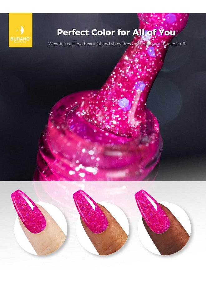 BURANO Glitter Gel Nail Polish Led Uv Nail Gel Shimmer Holographic Effect Soak Off Gel Curing Required No Chip Gel Polish Sparkle Gel Home Diy Nail Salon (Hot Pink Lp14) - Image 3