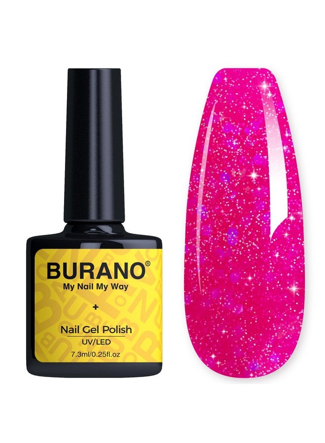 BURANO Glitter Gel Nail Polish Led Uv Nail Gel Shimmer Holographic Effect Soak Off Gel Curing Required No Chip Gel Polish Sparkle Gel Home Diy Nail Salon (Hot Pink Lp14) - Image 1