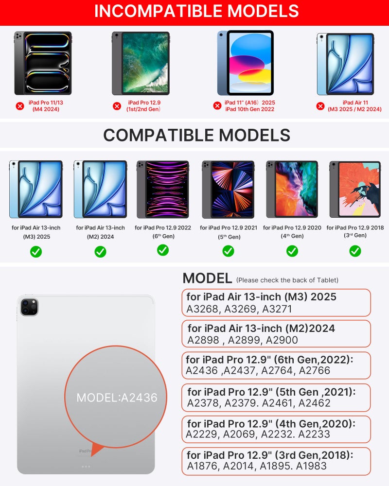 typecase Edge Keyboard Case for iPad Air 13-inch(M3/M2, 2025/2024) & iPad Pro 12.9-inch(6th/5th/4th/3rd Gen), Magic Keyboard with 11-Color Backlight, Multi-Touch Trackpad, Pencil Holder, Navy Blue - Image 2