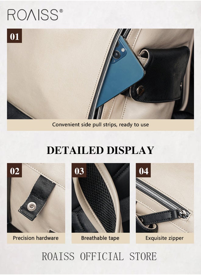 roaiss - Large Capacity PU Leather Backpack for Men and Women with Drawstring Cuff Light Weight Travel Bag for Business Trips and Excursions Casual Laptop Bags Fits 15.6 Inch Notebook - Image 1