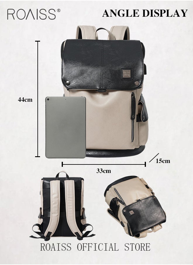 roaiss - Large Capacity PU Leather Backpack for Men and Women with Drawstring Cuff Light Weight Travel Bag for Business Trips and Excursions Casual Laptop Bags Fits 15.6 Inch Notebook - Image 1
