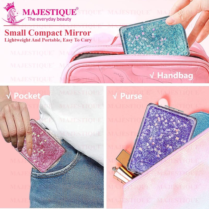 MAJESTIQUE MAJESTIQUE Sparkle Square Pocket Mirror 1X 2X Magnifying Folding Mirror Minimized Mirror Type Framed Tabletop Mounting Mirror for Young Ladies Men Ladies Designs and Color May Vary  - Image 3