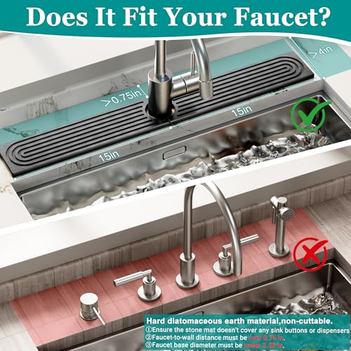 MAGKOTA Stone Faucet Mat for Kitchen Sink - Quick Dry Diatomite Sink Splash Guard, Prevents Moisture Buildup & Water Stains, Water Absorbing Stone Tray for Bathroom Countertop (Dark Gray, 30" x 4") - Image 2