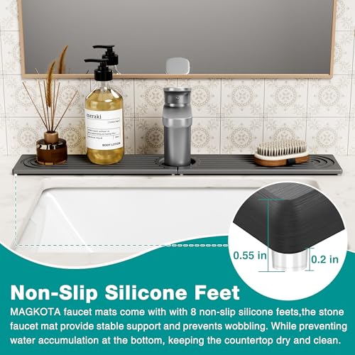MAGKOTA Stone Faucet Mat for Kitchen Sink - Quick Dry Diatomite Sink Splash Guard, Prevents Moisture Buildup & Water Stains, Water Absorbing Stone Tray for Bathroom Countertop (Dark Gray, 30" x 4") - Image 5
