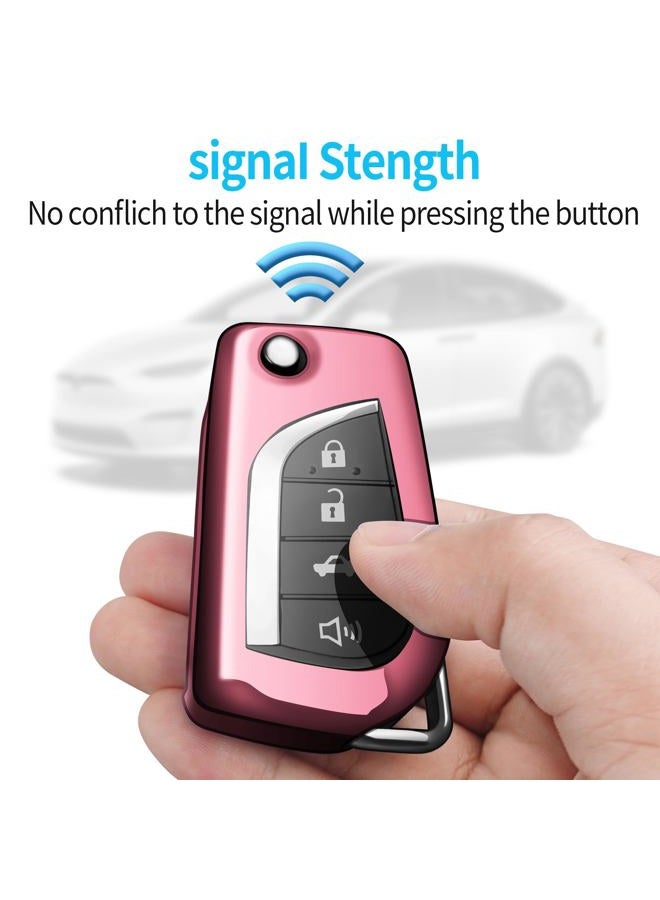 Autophone Compatible with Toyota Key Fob Cover with Keychain Soft TPU 360 Degree Protection Key Case for Fortuner Tundra Camry RAV4 Highlander Corolla Smart Key(Pink) - Image 5