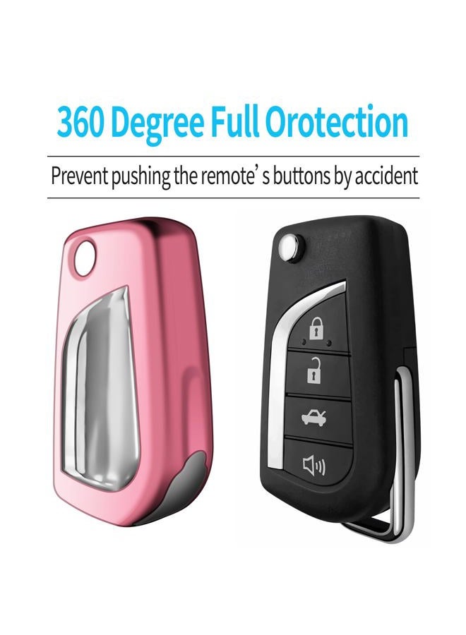 Autophone Compatible with Toyota Key Fob Cover with Keychain Soft TPU 360 Degree Protection Key Case for Fortuner Tundra Camry RAV4 Highlander Corolla Smart Key(Pink) - Image 4