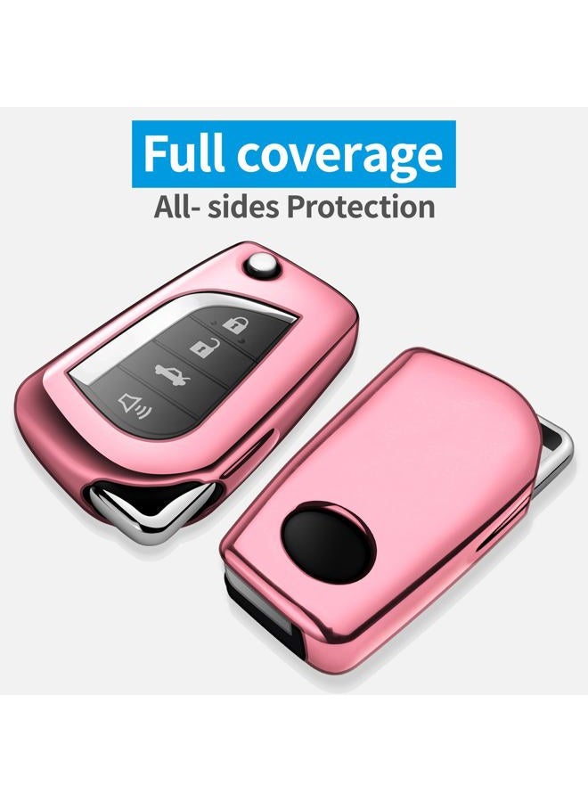 Autophone Compatible with Toyota Key Fob Cover with Keychain Soft TPU 360 Degree Protection Key Case for Fortuner Tundra Camry RAV4 Highlander Corolla Smart Key(Pink) - Image 3