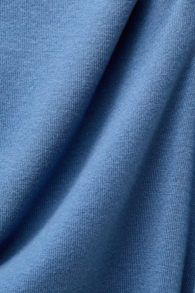 Lulus Harlan Midi Sweater Dress Womenâ€™s Bodycon Long Sleeve Cocktail Dress with Surplice Neckline and Waist Tie Chambray Blue - Image 2