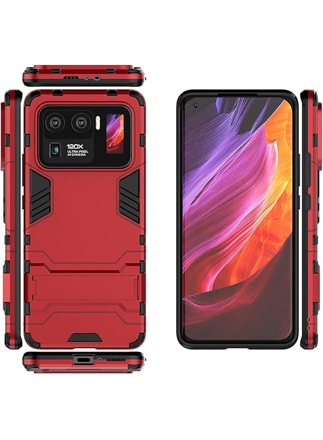 إيروريكس جراب هاتف لهاتف Mi 11 Ultra Not 11 قطعة + جراب مدرع قوي من مادة TPU مع غطاء متين مقاوم للصدمات ومضاد للسقوط ووظيفة مسند لهاتف Mi 11 Ultra أحمر - Image 4