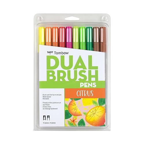 Tombow 56196 Dual Brush Pen Art Markers Citrus 10Pack Blendable Brush and Fine Tip Markers - Image 1