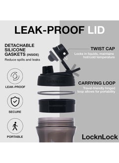 LOCK & LOCK LocknLock Tritan Shake It Bottle Pro 850ml - Shatter-Resistant, Leak-Proof, and BPA-Free with Finger Loop - Black  - Image 3