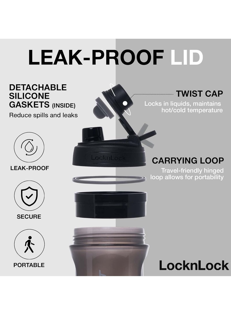 LOCK & LOCK LocknLock Tritan Shake It Bottle Pro 850ml - Shatter-Resistant, Leak-Proof, and BPA-Free with Finger Loop - Black - Image 3