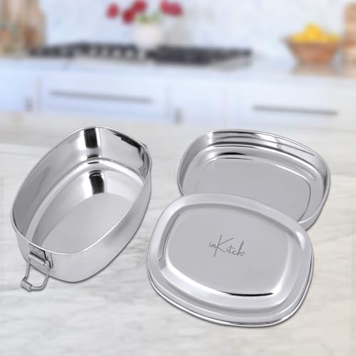 inKitch Leak Proof Stainless Steel Lunch Box 650ML with Inner Container, Round Steel Tiffin Box for School Kids & Office, Food Grade Lunch Container with Locking Clip, Durable & Reusable - Image 4