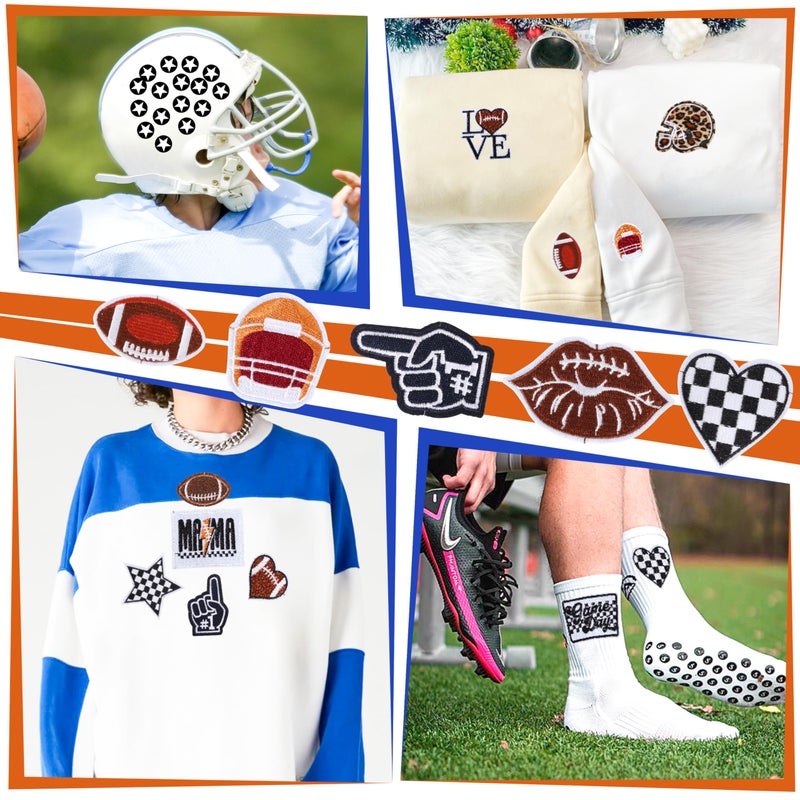 Meneng Iron On Embroidered Football Patches for Hats: Meneng 84PCS Football Helmet Sports Patch for Jackets Hoodies Backpacks - Star Stickers Sew On Applique for Football Enthusiasts Team Fans DIY Cratfs - Image 5