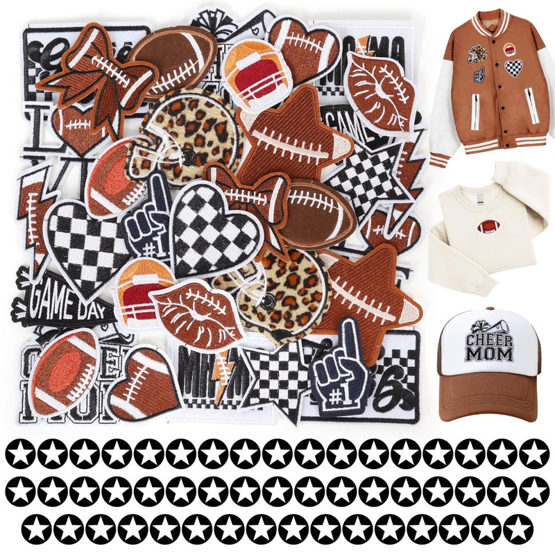 Meneng Iron On Embroidered Football Patches for Hats: Meneng 84PCS Football Helmet Sports Patch for Jackets Hoodies Backpacks - Star Stickers Sew On Applique for Football Enthusiasts Team Fans DIY Cratfs - Image 1