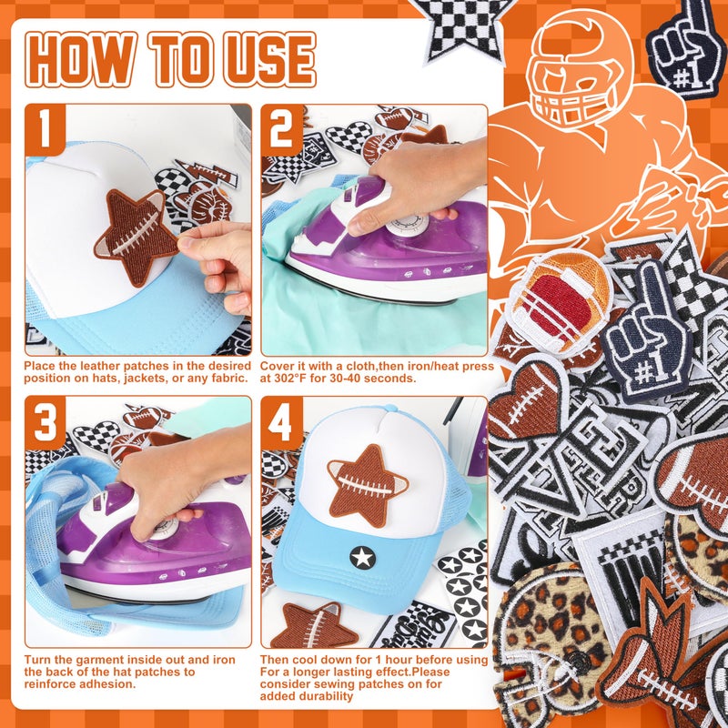 Meneng Iron On Embroidered Football Patches for Hats: Meneng 84PCS Football Helmet Sports Patch for Jackets Hoodies Backpacks - Star Stickers Sew On Applique for Football Enthusiasts Team Fans DIY Cratfs - Image 3