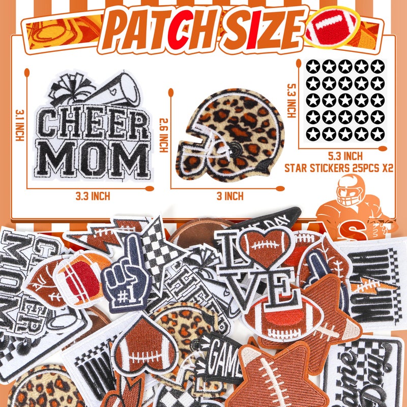 Meneng Iron On Embroidered Football Patches for Hats: Meneng 84PCS Football Helmet Sports Patch for Jackets Hoodies Backpacks - Star Stickers Sew On Applique for Football Enthusiasts Team Fans DIY Cratfs - Image 4