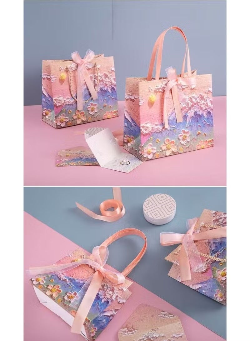 Color Gift Bag with Handle, Oil Painting Gift Paper Bags Medium Size Small Gift Bags Birthday Craft Paper Gift Bags for Presents,Birthdays, Mother's Day,Weddings, Party（25*12*22cm） - Image 3