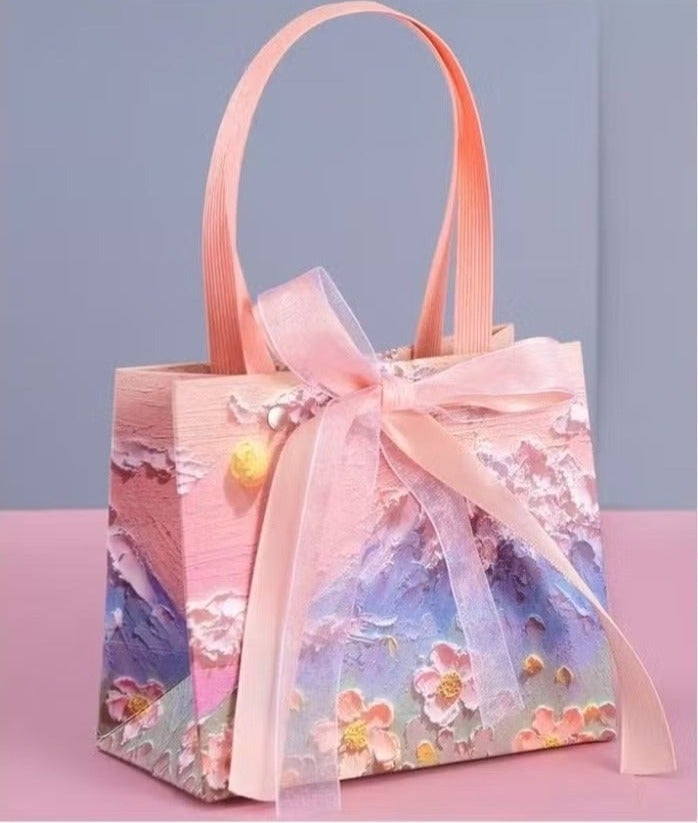 Color Gift Bag with Handle, Oil Painting Gift Paper Bags Medium Size Small Gift Bags Birthday Craft Paper Gift Bags for Presents,Birthdays, Mother's Day,Weddings, Party（25*12*22cm） - Image 1