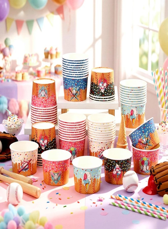 Ferrochef 60 Pcs Ice Cream Drip Bowls 9 oz Ice Cream Theme Containers Disposable Paper Bowls Sundae Cups Dessert Soup Containers for Birthday Party Supplies Party Decorations (Baseball) - Image 2