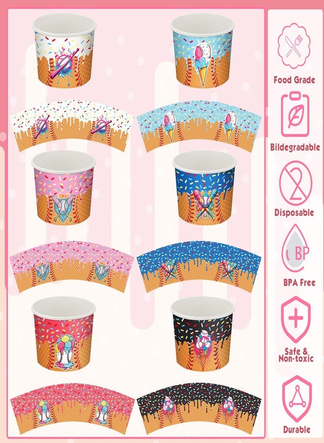 Ferrochef 60 Pcs Ice Cream Drip Bowls 9 oz Ice Cream Theme Containers Disposable Paper Bowls Sundae Cups Dessert Soup Containers for Birthday Party Supplies Party Decorations (Baseball) - Image 4