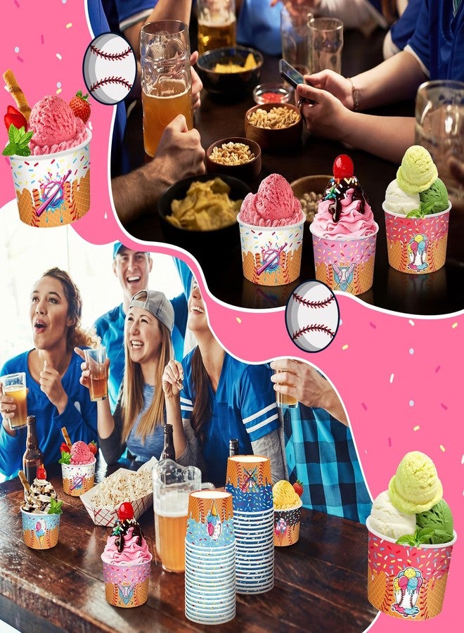 Ferrochef 60 Pcs Ice Cream Drip Bowls 9 oz Ice Cream Theme Containers Disposable Paper Bowls Sundae Cups Dessert Soup Containers for Birthday Party Supplies Party Decorations (Baseball) - Image 5