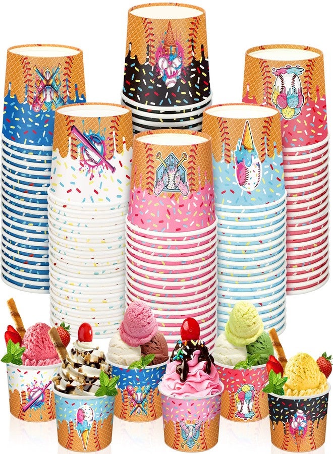 Ferrochef 60 Pcs Ice Cream Drip Bowls 9 oz Ice Cream Theme Containers Disposable Paper Bowls Sundae Cups Dessert Soup Containers for Birthday Party Supplies Party Decorations (Baseball) - Image 1